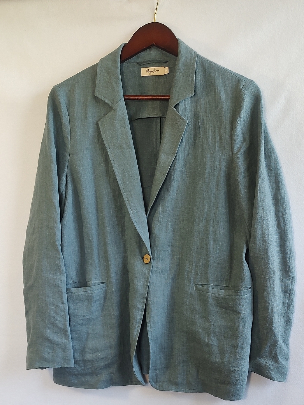Casual Unlined  Teal 100% European Linen Single-Button Blazer By Magic Linen